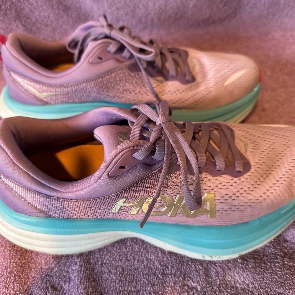 Hoka Purple and Green Athletic Shoes with Breathable Mesh